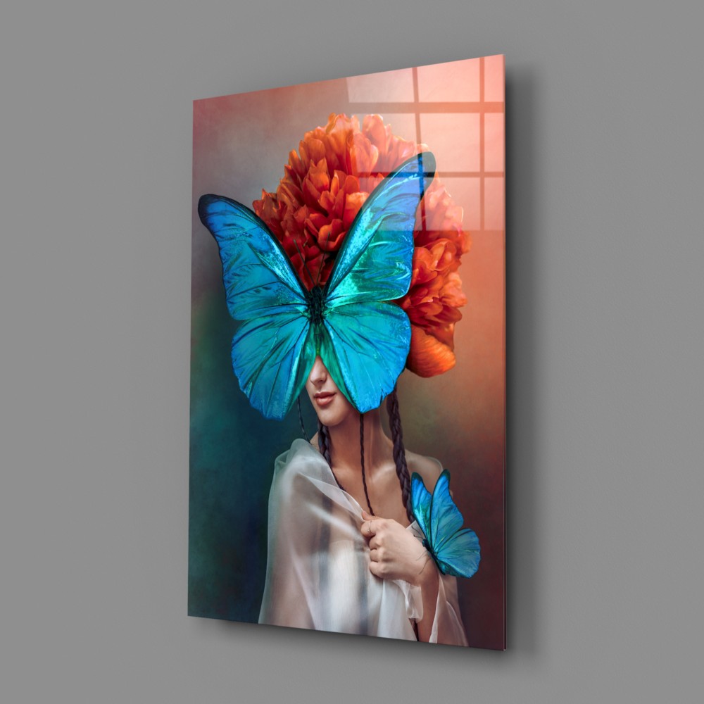 Butterfly Woman UV Digital Painted Frameless Glass Wall Art or Decor - Art Gallery EU - 1