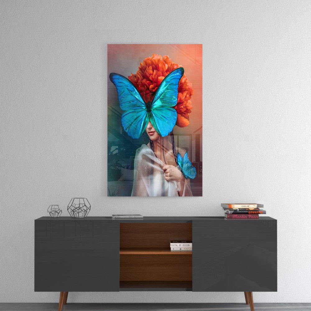 Butterfly Woman UV Digital Painted Frameless Glass Wall Art or Decor - Art Gallery EU - 4