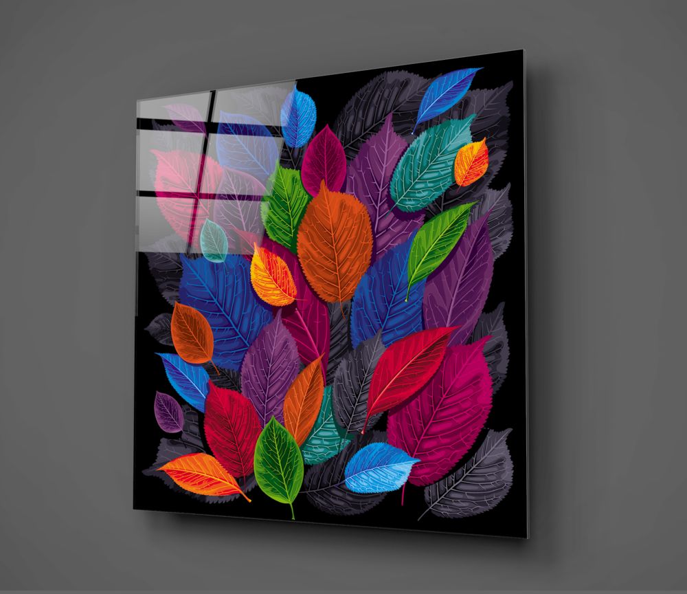 Colorful Leaves UV Digital Painted Frameless Glass Wall Art or Decor - Art Gallery EU - 2