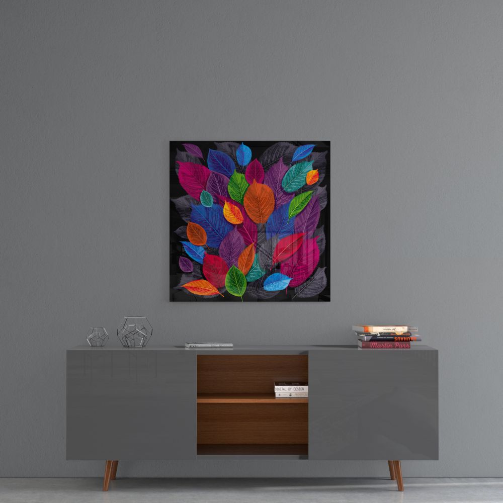 Colorful Leaves UV Digital Painted Frameless Glass Wall Art or Decor - Art Gallery EU - 4