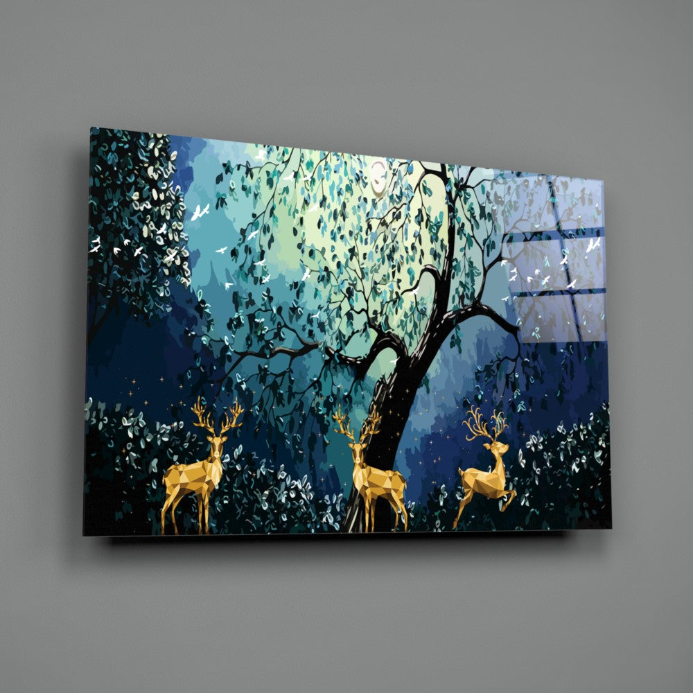 Golden Deers UV Digital Painted Frameless Glass Wall Art or Decor - Art Gallery EU - 2