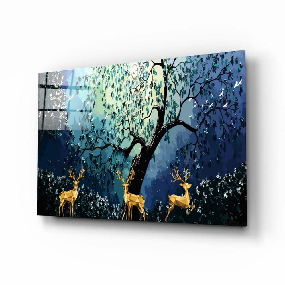 Golden Deers UV Digital Painted Frameless Glass Wall Art or Decor - Art Gallery EU - 3