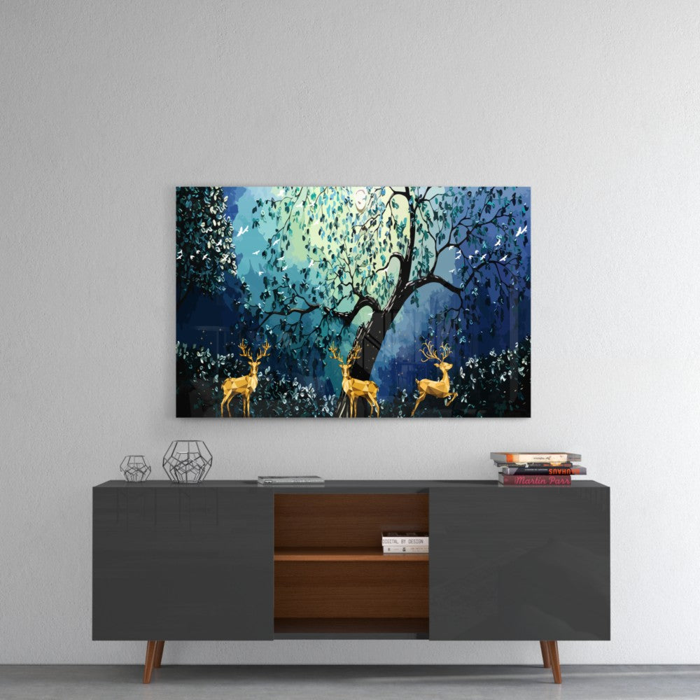 Golden Deers UV Digital Painted Frameless Glass Wall Art or Decor - Art Gallery EU - 4