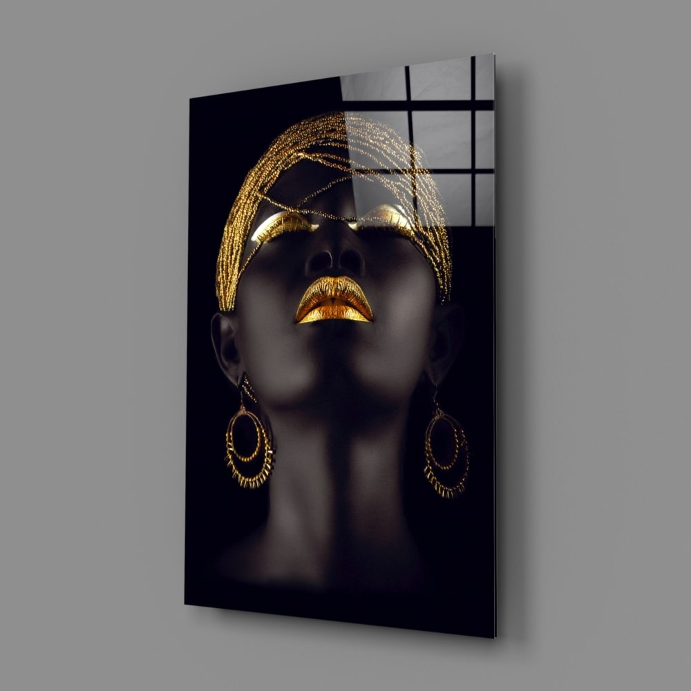 Golden Woman UV Digital Painted Frameless Glass Wall Art or Decor - Art Gallery EU - 2