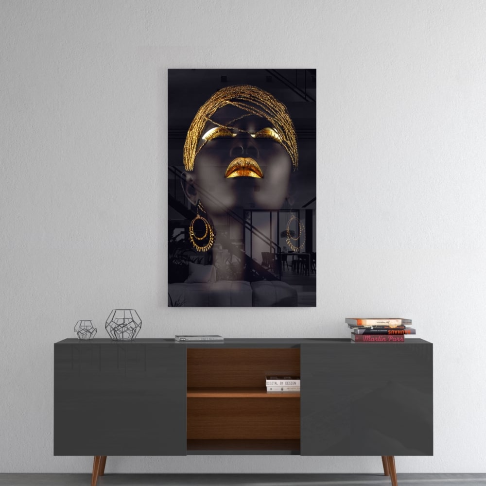Golden Woman UV Digital Painted Frameless Glass Wall Art or Decor - Art Gallery EU - 4