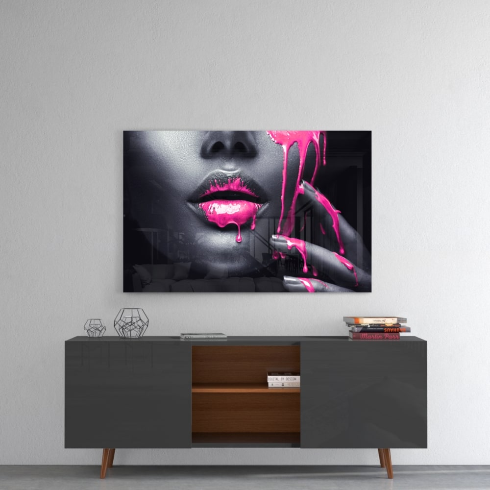 Pink Painted Woman UV Digital Painted Frameless Glass Wall Art or Decor - Art Gallery EU - 4
