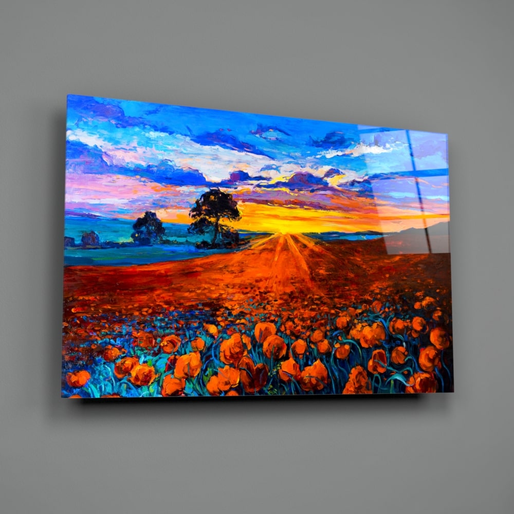 Poppy Field UV Digital Painted Frameless Glass Wall Art or Decor - Art Gallery EU - 2