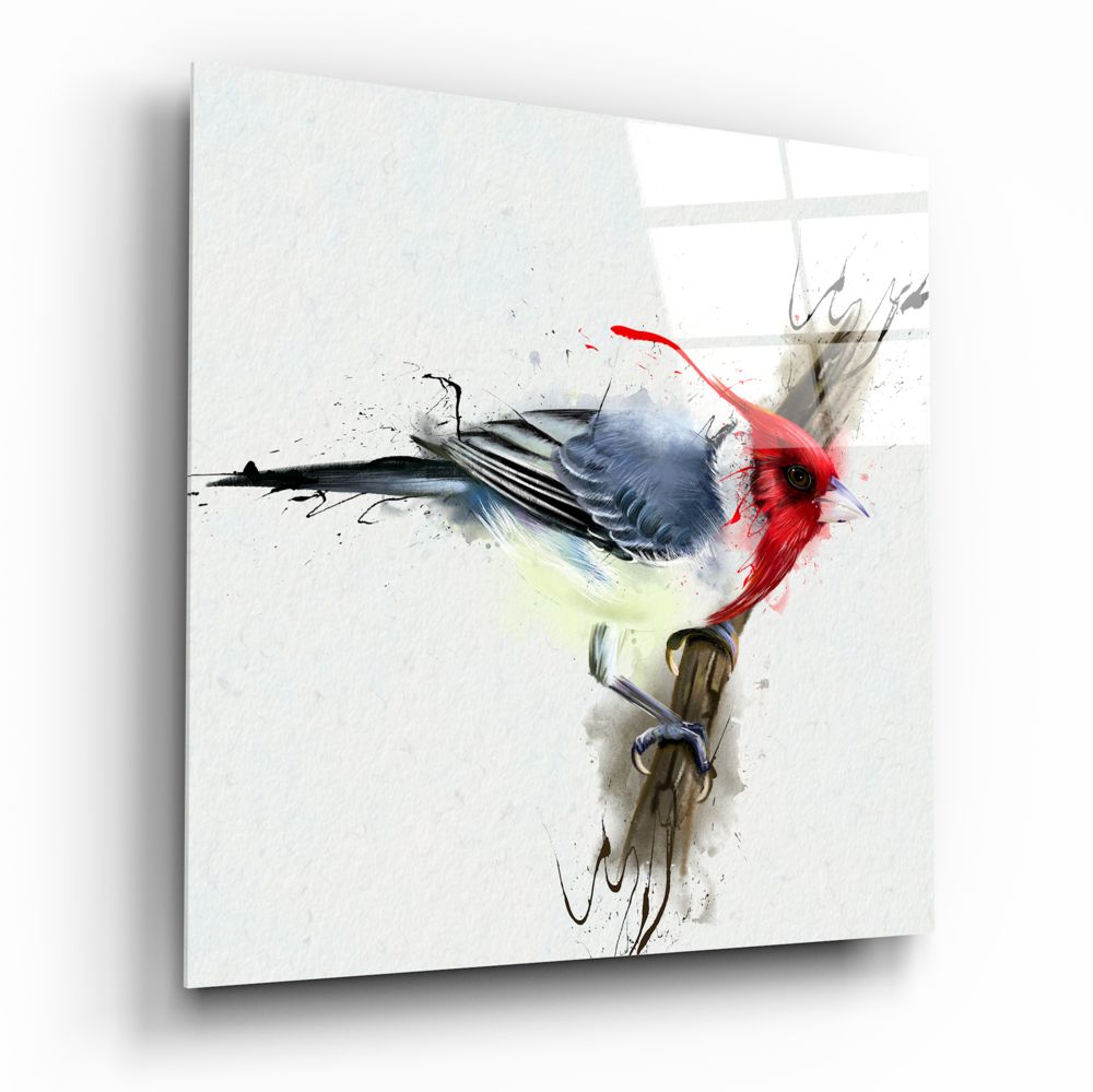 Red Bird UV Digital Painted Frameless Glass Wall Art or Decor - Art Gallery EU - 1