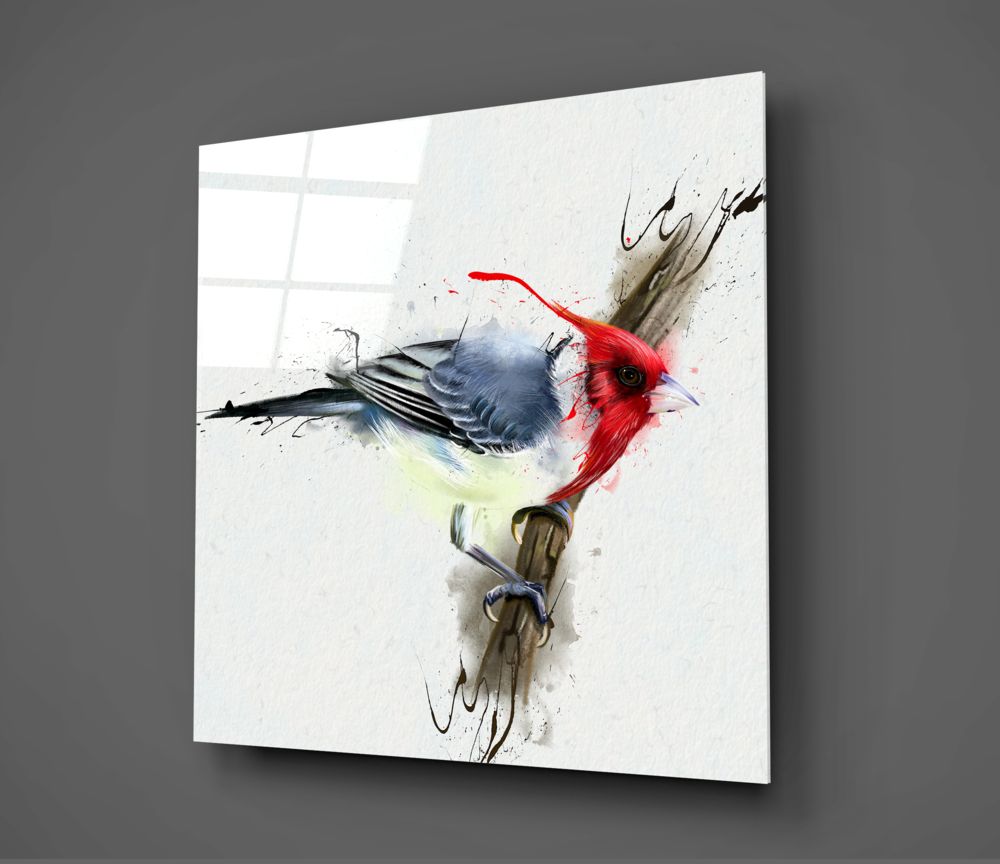 Red Bird UV Digital Painted Frameless Glass Wall Art or Decor - Art Gallery EU - 2