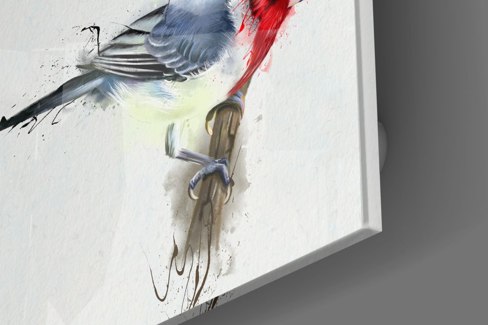 Red Bird UV Digital Painted Frameless Glass Wall Art or Decor - Art Gallery EU - 3