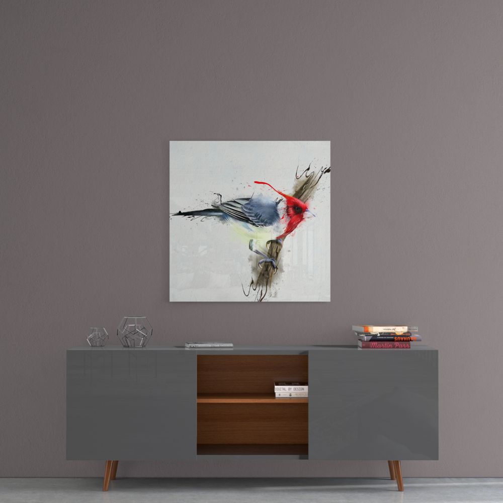 Red Bird UV Digital Painted Frameless Glass Wall Art or Decor - Art Gallery EU - 4