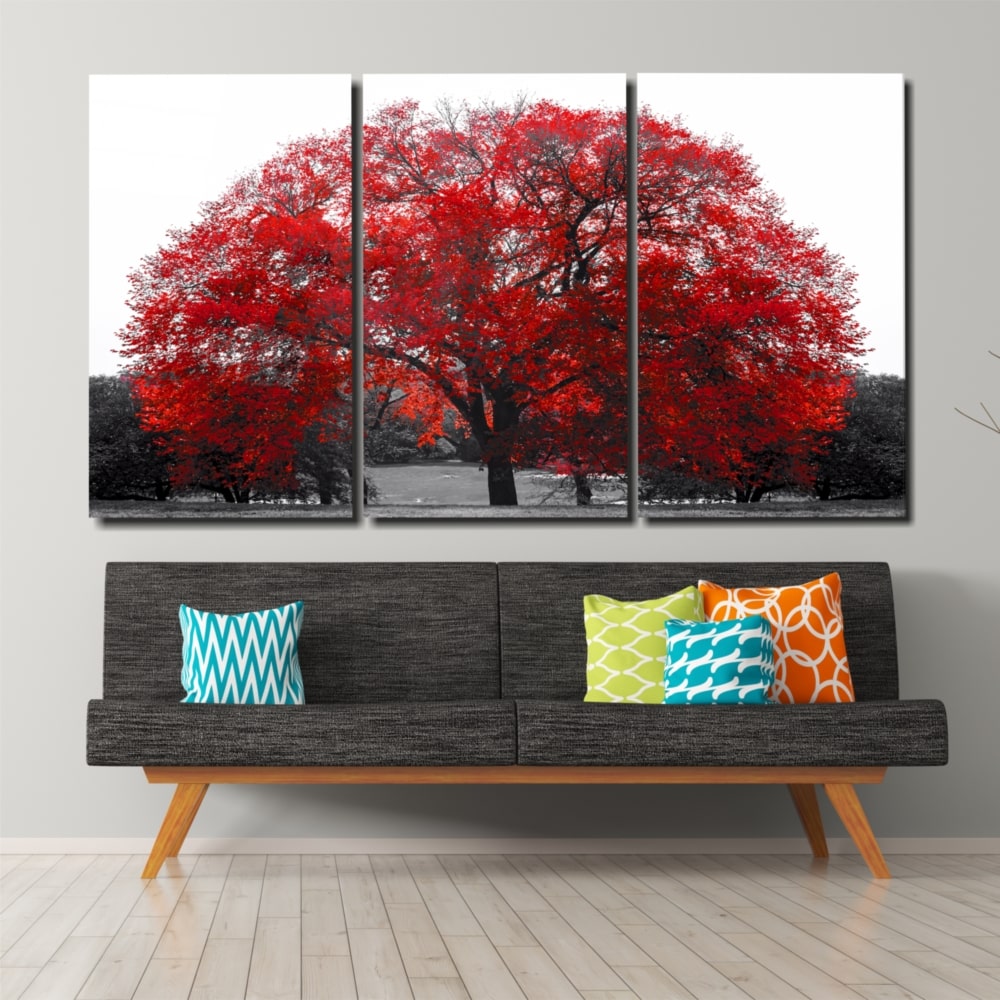 Red Tree UV Digital Painted Frameless Glass Wall Art or Decor - Art Gallery EU - 4