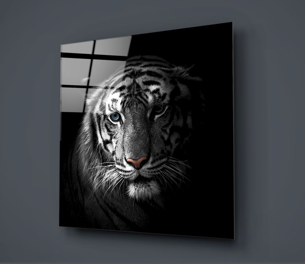Tiger in Black UV Digital Painted Frameless Glass Wall Art or Decor - Art Gallery EU - 2