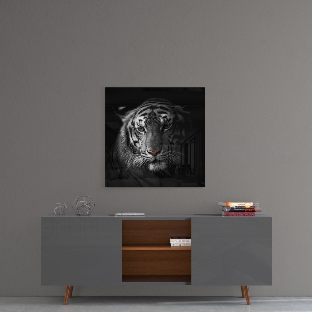Tiger in Black UV Digital Painted Frameless Glass Wall Art or Decor - Art Gallery EU - 4