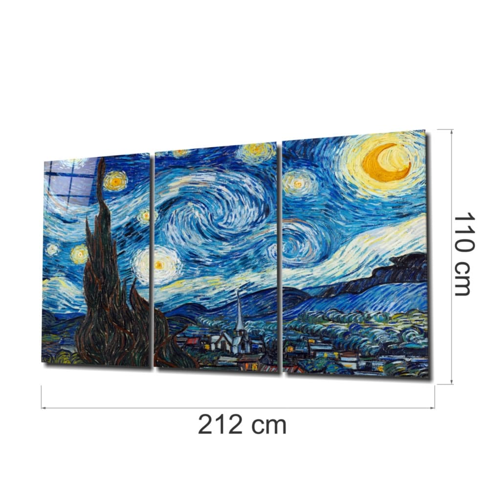 Van Gogh Starry at Night UV Digital Painted Frameless Glass Wall Art or Decor - Art Gallery EU - 1