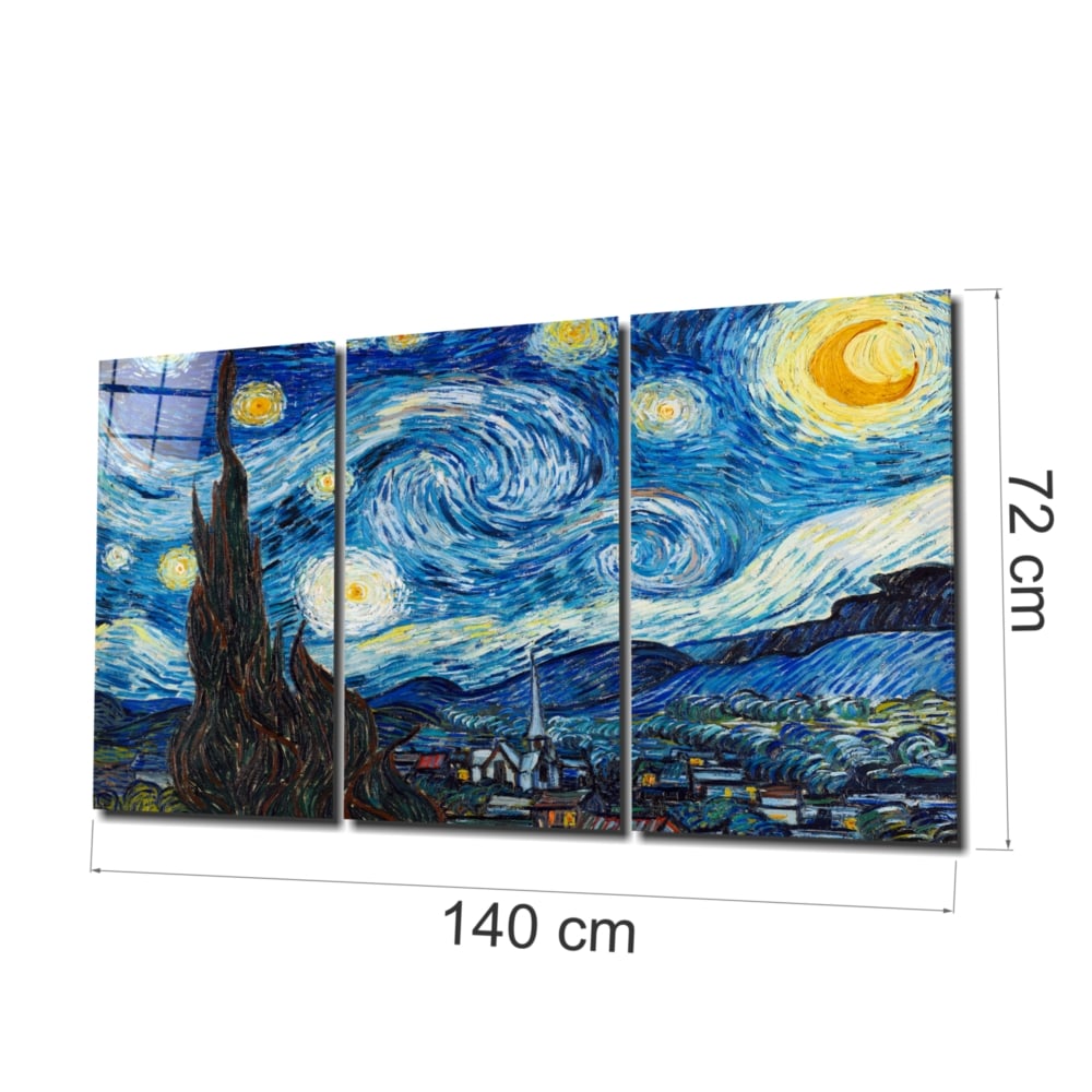 Van Gogh Starry at Night UV Digital Painted Frameless Glass Wall Art or Decor - Art Gallery EU - 3