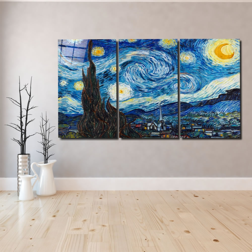 Van Gogh Starry at Night UV Digital Painted Frameless Glass Wall Art or Decor - Art Gallery EU - 4