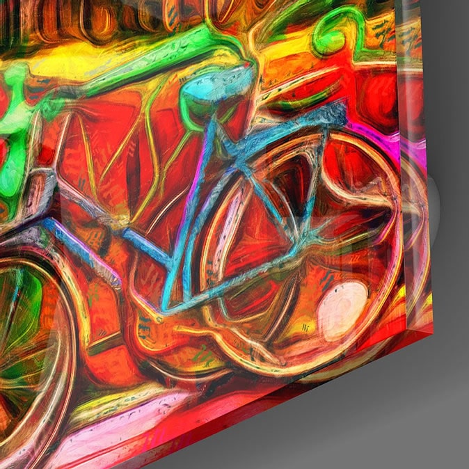 Bicycle and City UV Digital Painted Frameless Glass Wall Art or Decor - Art Gallery EU - 3