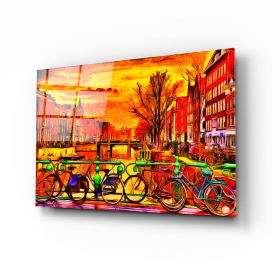 Bicycle and City UV Digital Painted Frameless Glass Wall Art or Decor - Art Gallery EU - 4