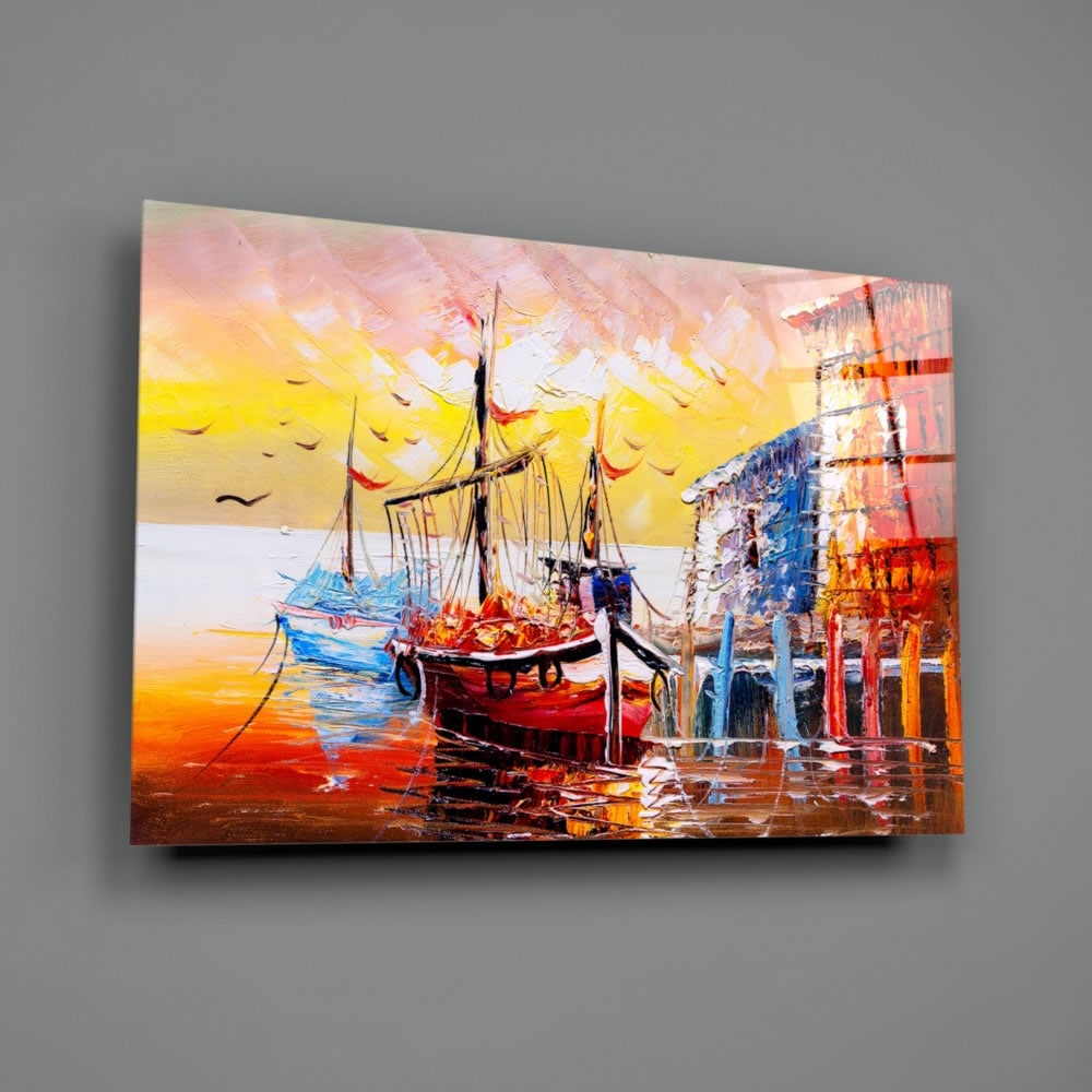 Illustration Ships UV Digital Painted Frameless Glass Wall Art or Decor - Art Gallery EU - 1