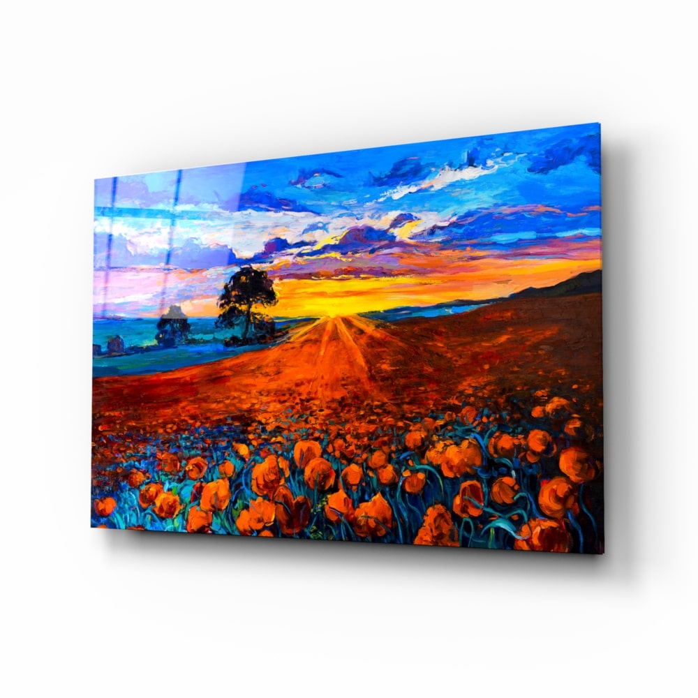 Poppy Field UV Digital Painted Frameless Glass Wall Art or Decor - Art Gallery EU - 1