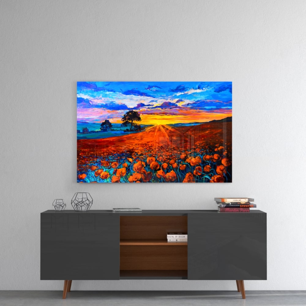 Poppy Field UV Digital Painted Frameless Glass Wall Art or Decor - Art Gallery EU - 3