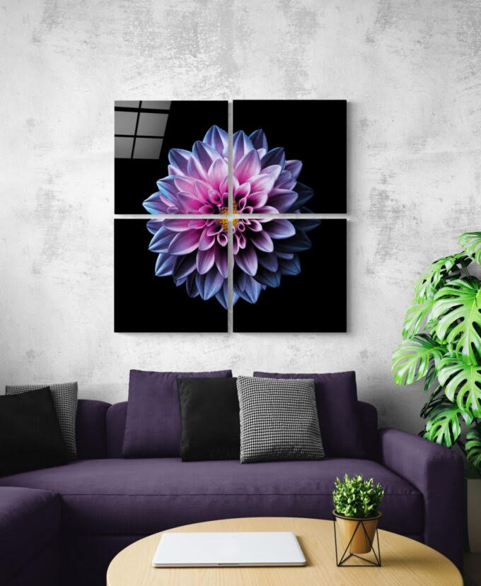 Purple Flowers Quadro UV Digital Painted Frameless Glass Wall Art or Decor - Art Gallery EU - 1