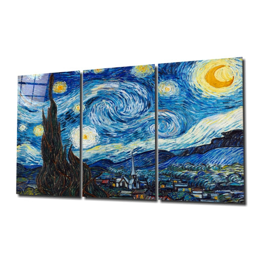 Van Gogh Starry at Night UV Digital Painted Frameless Glass Wall Art or Decor - Art Gallery EU - 2