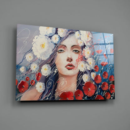 Woman and Flowers UV Digital Painted Frameless Glass Wall Art or Decor - Art Gallery EU - 2