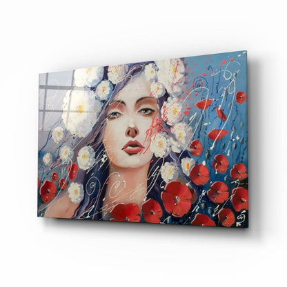 Woman and Flowers UV Digital Painted Frameless Glass Wall Art or Decor - Art Gallery EU - 3