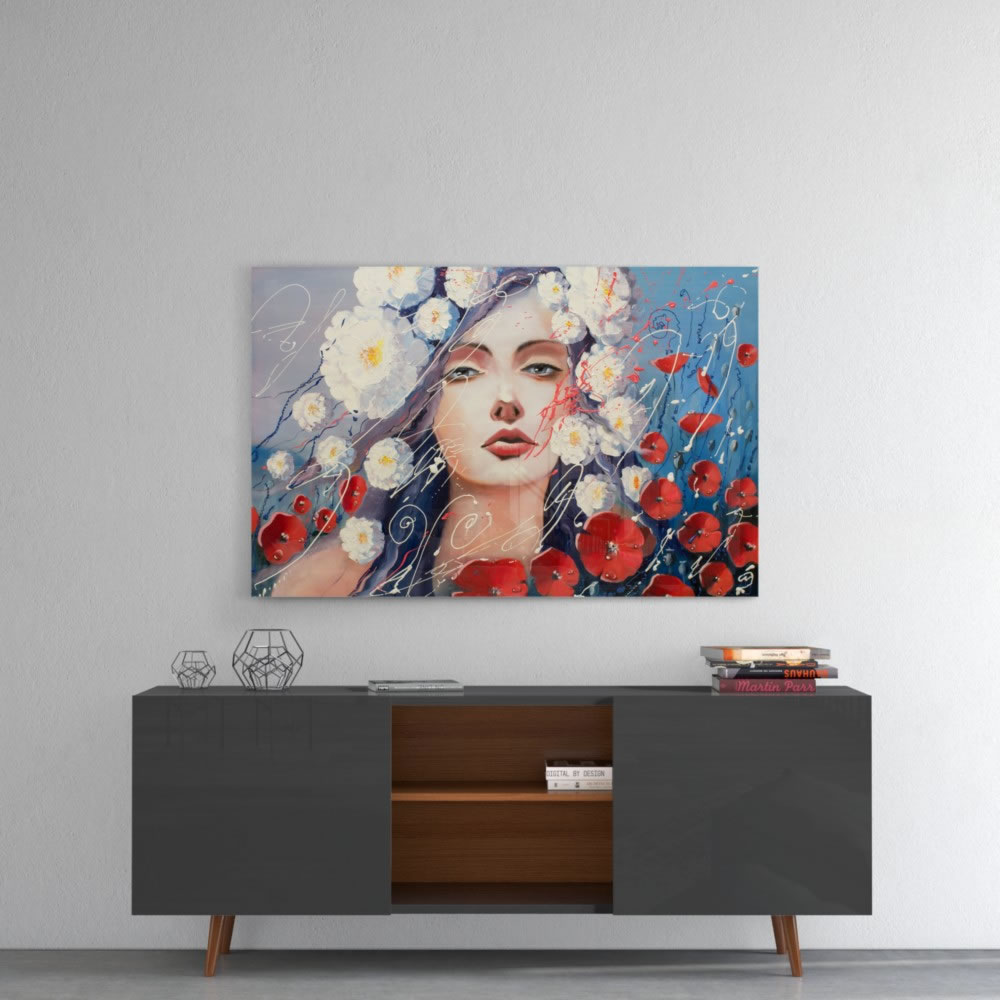 Woman and Flowers UV Digital Painted Frameless Glass Wall Art or Decor - Art Gallery EU - 4